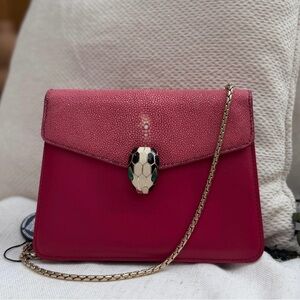 Bvlgari Pink Stingray Flap Leather Serpenti Forever Shoulder Bag